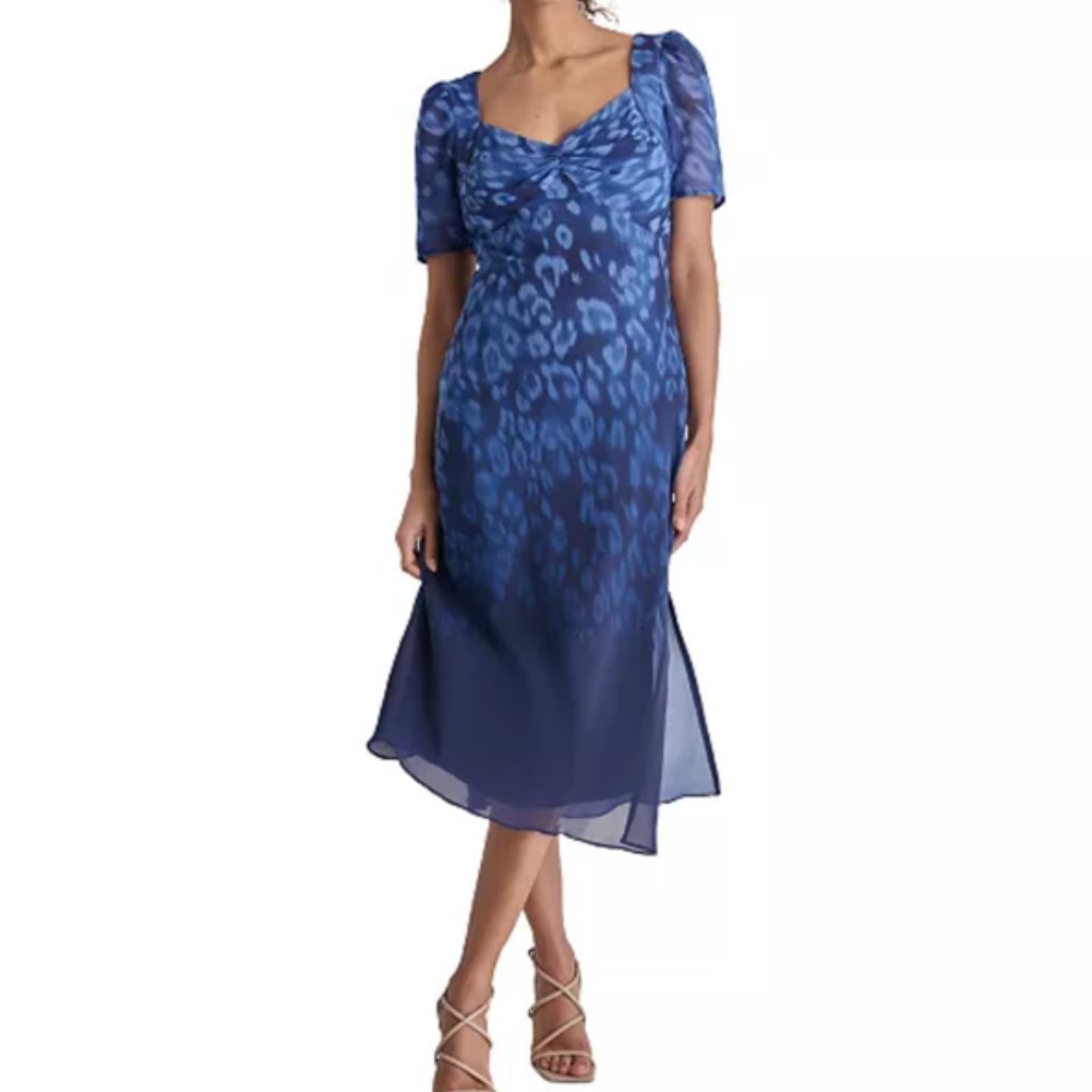 Dkny Sweetheart Neck Short Sleeve Chiffon Dress Size 4 Nwt